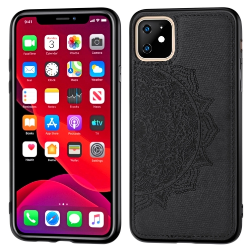 

Embossed Mandala pattern PC + TPU + Fabric Phone Case for iPhone 11 , with Lanyard & Magnetic(Black)