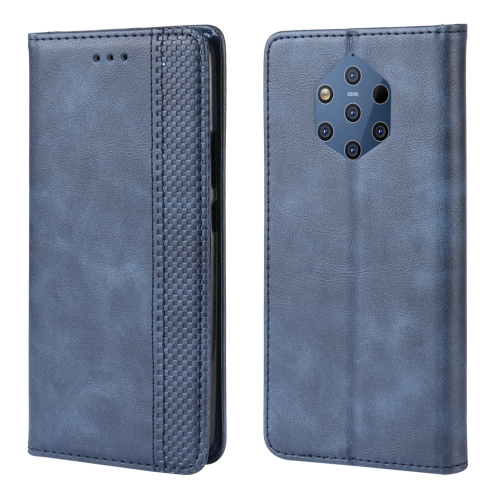 

Magnetic Buckle Retro Crazy Horse Texture Horizontal Flip Leather Case for Nokia 9 PureView, with Holder & Card Slots & Photo Frame(Blue)