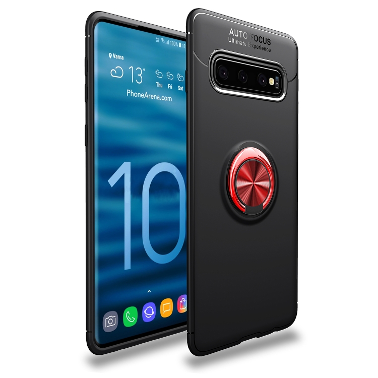 

Shockproof TPU Case for Galaxy S10+, with Ring Holder(Black Red)