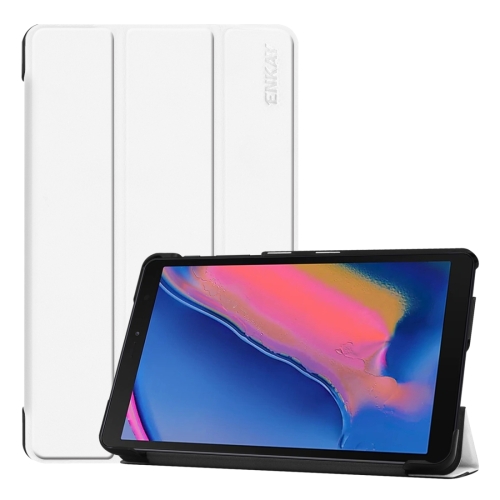 

ENKAY High Quality PU Leather + Plastic Bottom Case with Three-folding Holder for Galaxy Tab A 8 (2019) P200 / P205(White)