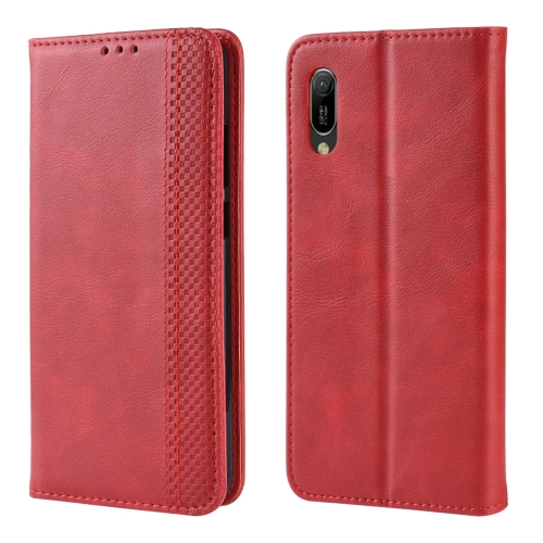

Magnetic Buckle Retro Crazy Horse Texture Horizontal Flip Leather Case for Huawei Y6 Pro (2019) , with Holder & Card Slots & Photo Frame(Red)