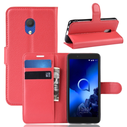 

Litchi Texture Horizontal Flip Leather Case for Alcatel 1C 2019, with Holder & Card Slots & Wallet(Red)