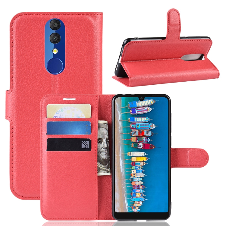 

Litchi Texture Horizontal Flip Leather Case for Alcatel 3 2019, with Holder & Card Slots & Wallet(Red)