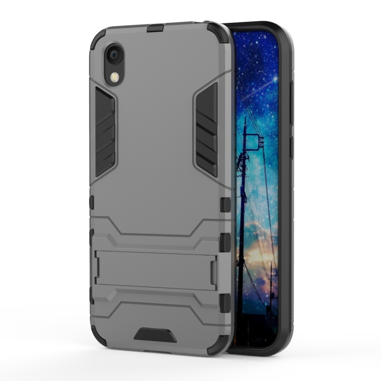 

Shockproof PC + TPU Case for Huawei Honor 8S, with Holder(Grey)