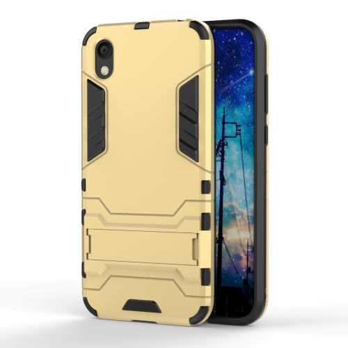 

Shockproof PC + TPU Case for Huawei Honor 8S, with Holder(Gold)