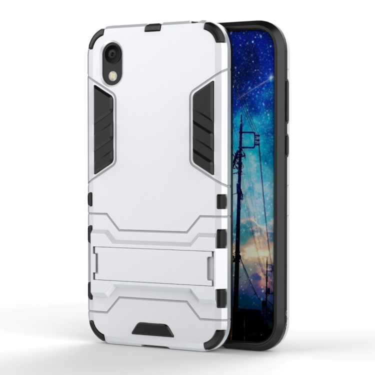 

Shockproof PC + TPU Case for Huawei Honor 8S, with Holder(Silver)