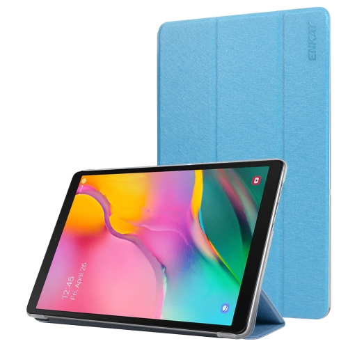 

ENKAY Silk Texture PU Leather + Plastic Bottom Case with Three-folding Holder for Galaxy Tab A 10.1 (2019) T510 / T515(Light Blue)