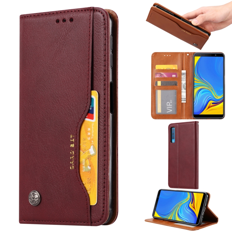 

Knead Skin Texture Horizontal Flip Leather Case for Galaxy A7 (2018) / A750, with Photo Frame & Holder & Card Slots & Wallet(Wine Red)