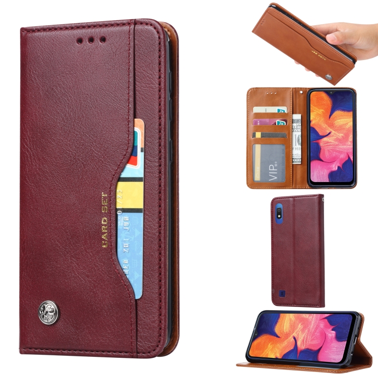 

Knead Skin Texture Horizontal Flip Leather Case for Samsung Galaxy A10, with Photo Frame & Holder & Card Slots & Wallet(Wine Red)