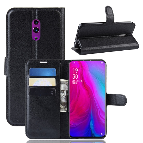 

Litchi Texture Horizontal Flip PU Leather Case for OPPO Reno, with Wallet & Holder & Card Slots(Black)