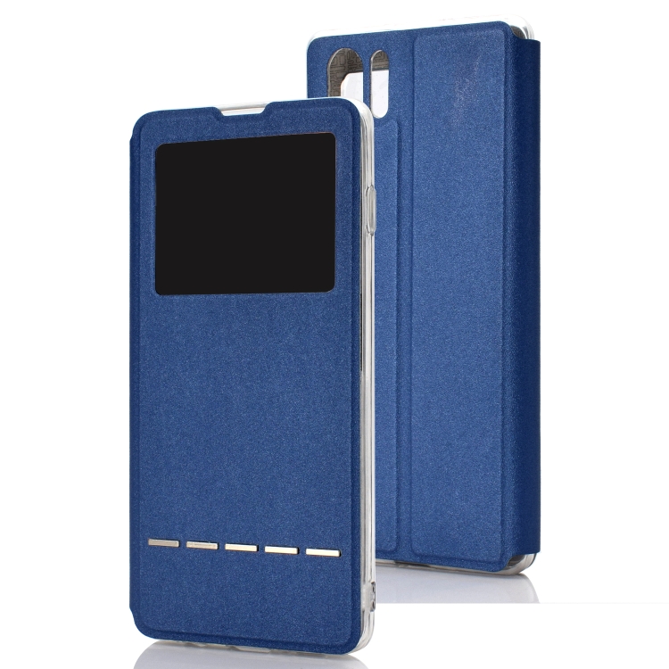 

Golden Beach Intelligent Answering Brings Electric Display Window with Bracket Left and Right Flip Cover Leather Case For Huawei P30 Pro(Blue)