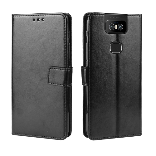 

Retro Crazy Horse Texture Horizontal Flip Leather Case for Asus Zenfone 6 ZS630KL, with Holder & Card Slots & Photo Frame(Black)