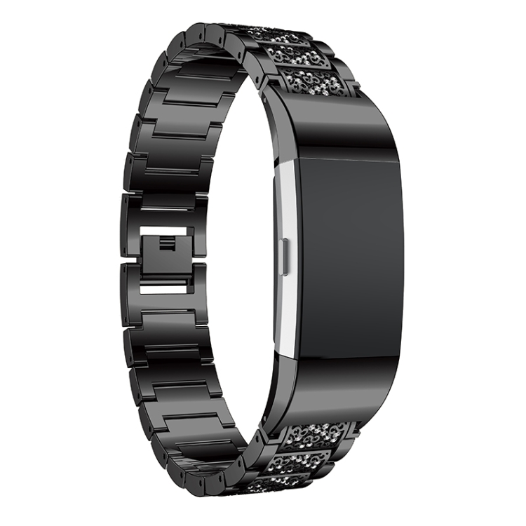 

Diamond-studded Solid Stainless Steel Wrist Strap Watch Band for Fitbit Charge 2(Black)
