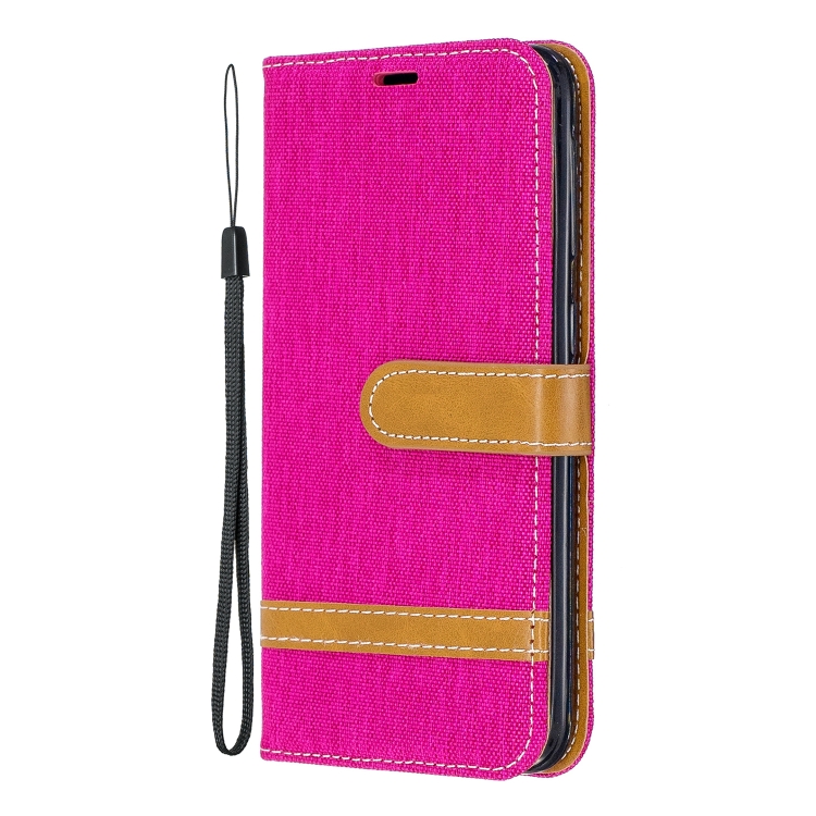 

Color Matching Denim Texture Leather Case for Samsung Galaxy A20E, with Holder & Card Slots & Wallet & Lanyard(Rose Red)