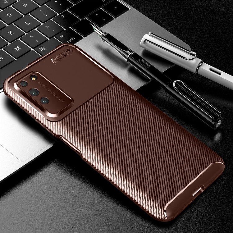 

For Huawei Honor X10 Carbon Fiber Texture Shockproof TPU Case(Brown)