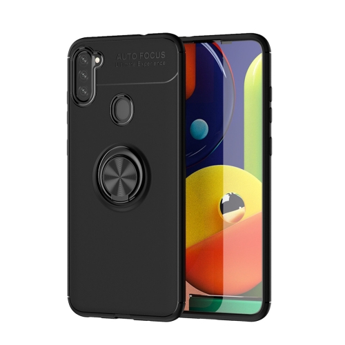 

For Galaxy A11 Metal Ring Holder 360 Degree Rotating TPU Case(Black+Black)