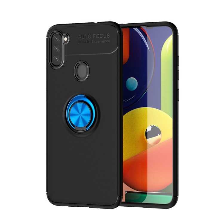 

For Galaxy A11 Metal Ring Holder 360 Degree Rotating TPU Case(Black+Blue)