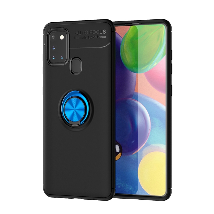 

For Samsung Galaxy A21s Metal Ring Holder 360 Degree Rotating TPU Case(Black+Blue)
