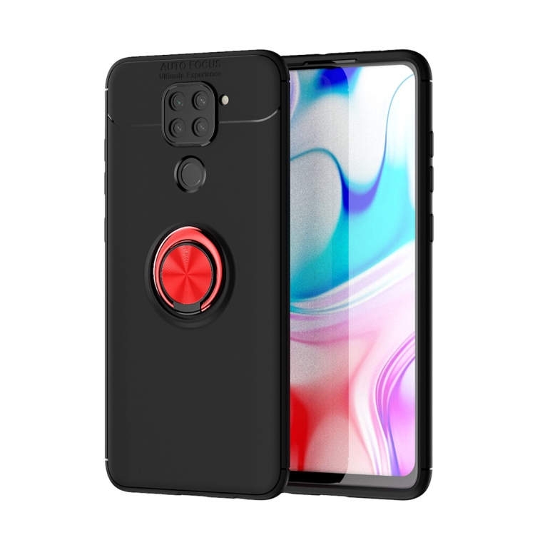 

For Xiaomi Redmi Note 9 Metal Ring Holder 360 Degree Rotating TPU Case(Black+Red)