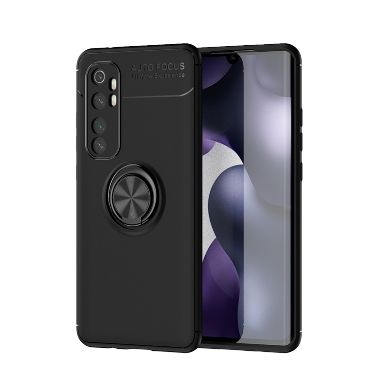 

For Xiaomi Mi Note 10 lite Metal Ring Holder 360 Degree Rotating TPU Case(Black+Black)