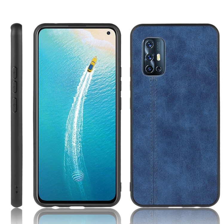 

For Vivo V19 (Indonesia) Shockproof Sewing Cow Pattern Skin PC + PU + TPU Case(Blue)