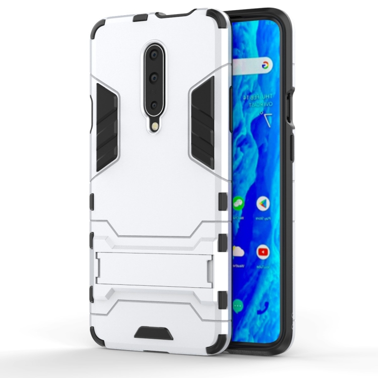 

Shockproof PC + TPU Case for OnePlus 7 Pro, with Holder(Silver)