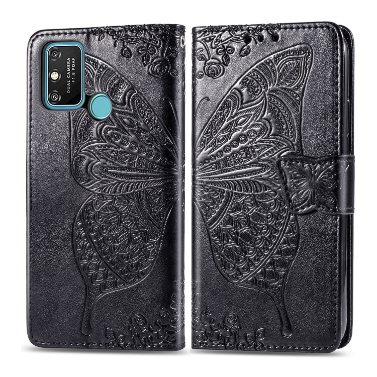 

For Huawei Honor 9A Butterfly Love Flower Embossed Horizontal Flip Leather Case with Bracket / Card Slot / Wallet / Lanyard(Black)