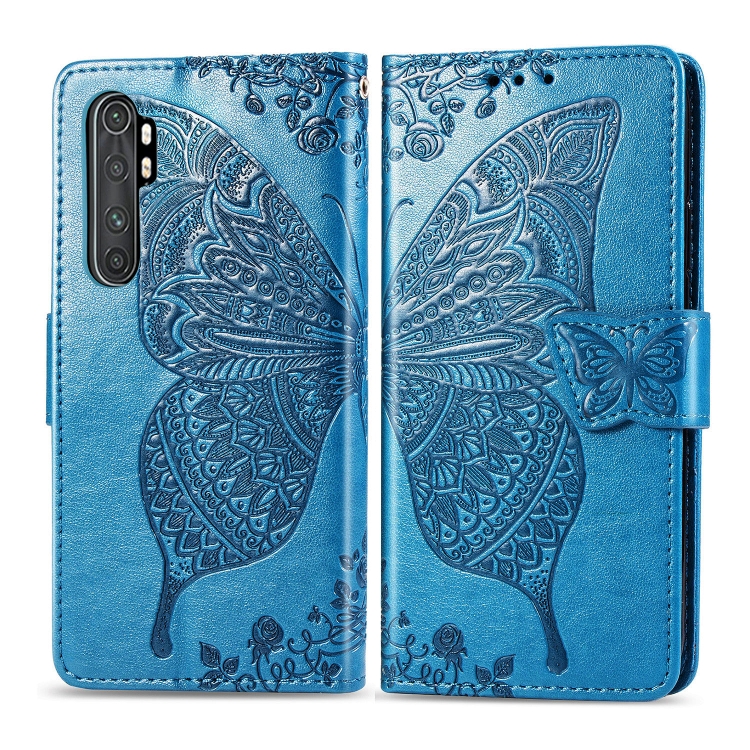 

For Xiaomi Note 10 Lite Butterfly Love Flower Embossed Horizontal Flip Leather Case with Bracket / Card Slot / Wallet / Lanyard(Blue)