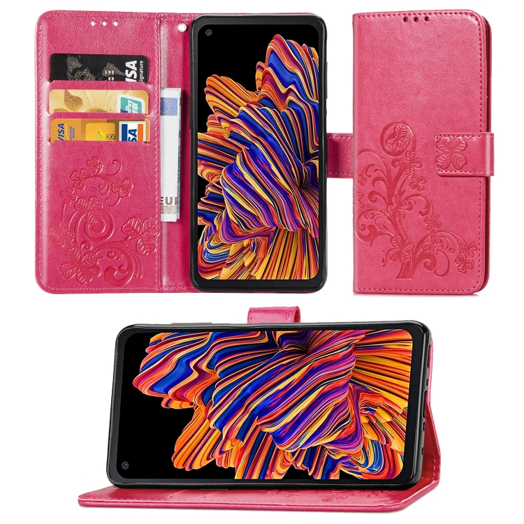 

For Galaxy Xcover Pro Lucky Clover Pressed Flowers Pattern Leather Case with Holder & Card Slots & Wallet & Hand Strap(Rose)