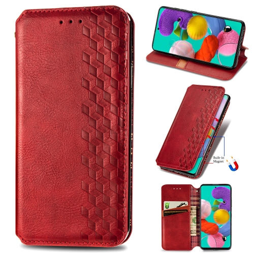 

For Samsung Galaxy A71 Cubic Grid Pressed Horizontal Flip Magnetic Fashion PU Leather Case with Holder & Card Slots & Wallet & Lanyard(Red)