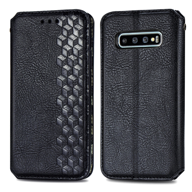 

For Samsung Galaxy S10 Plus Cubic Grid Pressed Horizontal Flip Magnetic Fashion PU Leather Case with Holder & Card Slots & Wallet & Lanyard(Black)