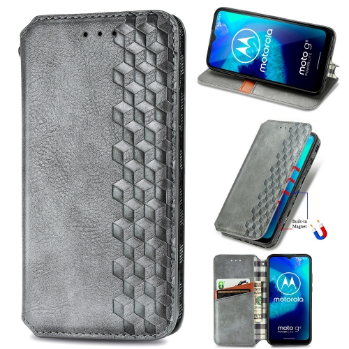 

For Motorola Moto G8 Power Lite Cubic Grid Pressed Horizontal Flip Magnetic Fashion PU Leather Case with Holder & Card Slots & Wallet & Lanyard(Gray)