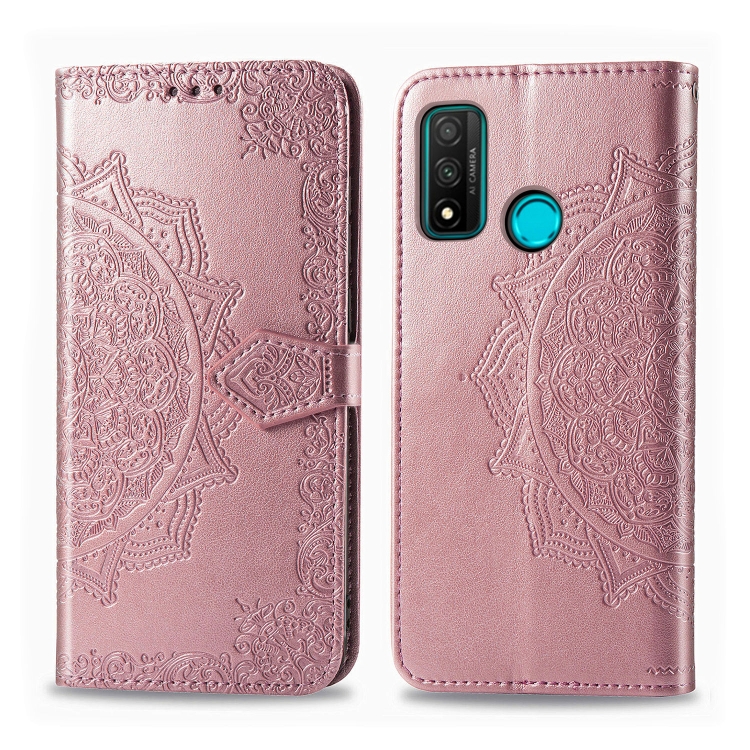 

For Huawei P Smart 2020 Halfway Mandala Embossing Pattern Horizontal Flip Leather Case with Holder & Card Slots & Wallet & Photo Frame & Lanyard(Rose Gold)
