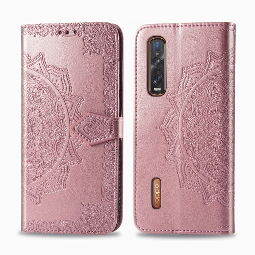 

For OPPO Find X2 Pro Halfway Mandala Embossing Pattern Horizontal Flip Leather Case with Holder & Card Slots & Wallet & Photo Frame & Lanyard(Rose Gold)