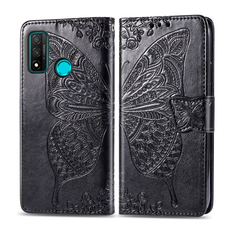 

For Huawei P Smart 2020 Butterfly Love Flowers Embossing Horizontal Flip Leather Case , with Holder & Card Slots & Wallet & Lanyard(Black)