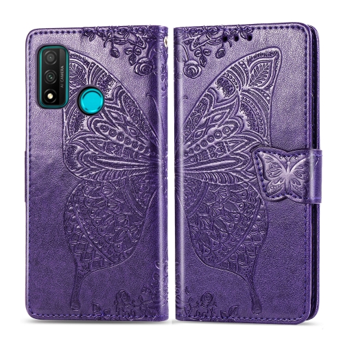 

For Huawei P Smart 2020 Butterfly Love Flowers Embossing Horizontal Flip Leather Case , with Holder & Card Slots & Wallet & Lanyard(Dark Purple)