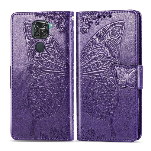 

For Xiaomi Redmi 10X / Note 9 Butterfly Love Flowers Embossing Horizontal Flip Leather Case , with Holder & Card Slots & Wallet & Lanyard(Dark Purple)