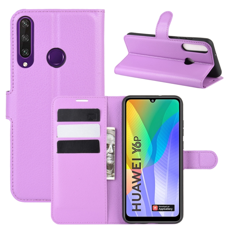 

For Huawei Y6p Litchi Texture Horizontal Flip Protective Case with Holder & Card Slots & Wallet(Purple)