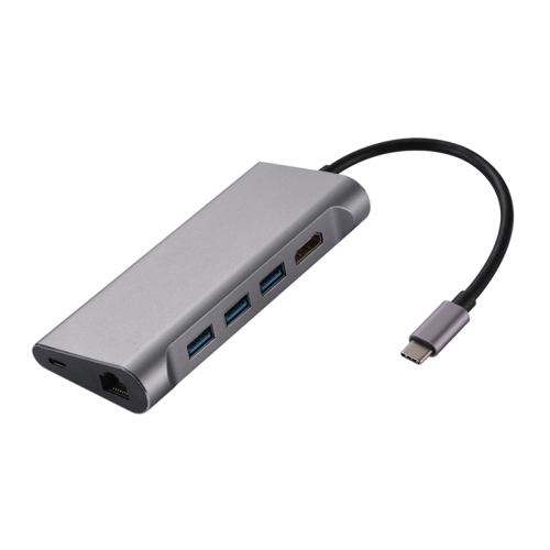 

6-in-1 USB 3.1 hub type-C to USB 3.0 * 3 + HDMI 4K + RJ45 + PD multi-functional HD docking station for MacBook PC millet tablet(grey)