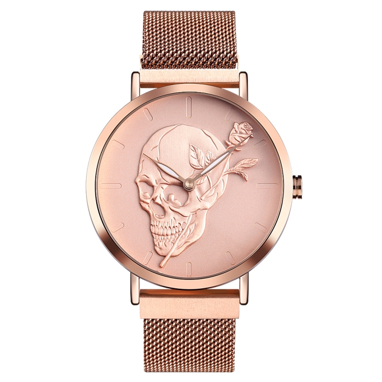 

SKMEI 9173 Fashion Trend Skull Head Surface Business Strong Magnetic Buckle Stainless Steel Belt Men Quartz Watch(Rose Gold)