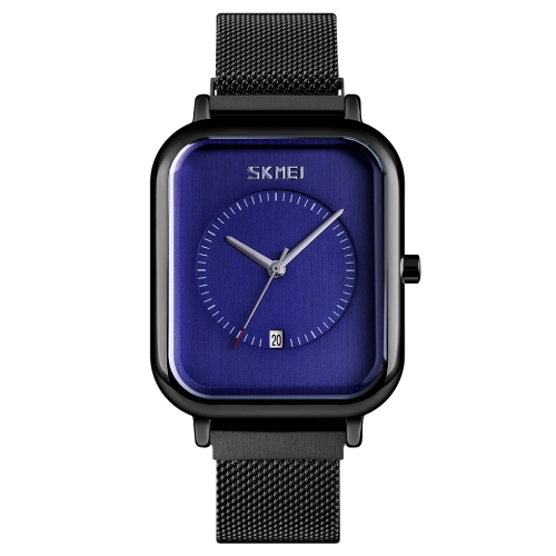 

SKMEI 9207 Fashion Creative Simple Watch Men Magnetic Buckle Mesh Belt Steel Belt Couple Quartz Watch(Black Blue)