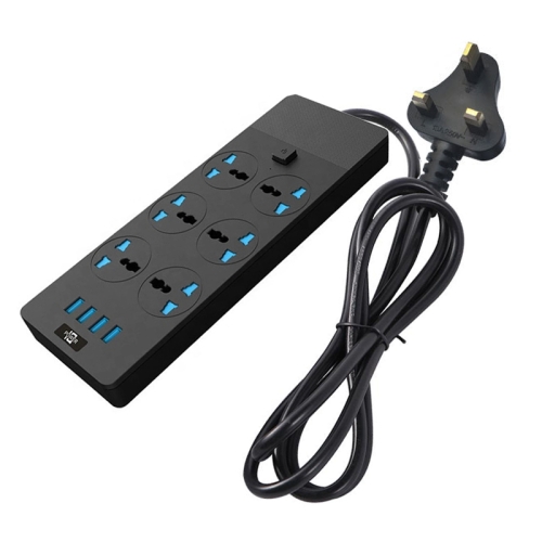 

T12 Multi-functional Intelligent Plug-in 6-Hole Universal Jack + 4-Port USB Home Porous Socket 2 Meter Wire Length UK PLUG