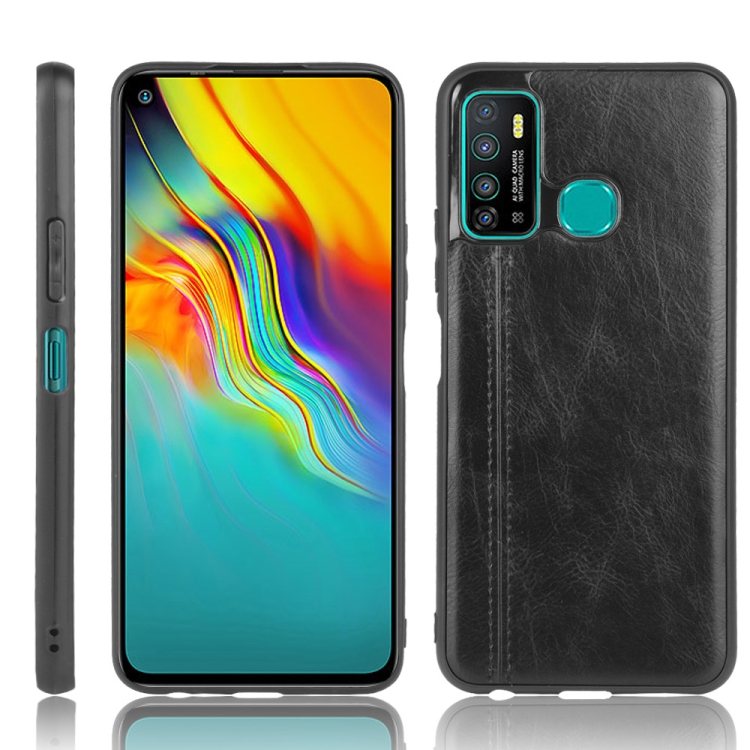 

For Infinix Hot 9 Shockproof Sewing Cow Pattern Skin Texture PC + PU + TPU Case(Black)