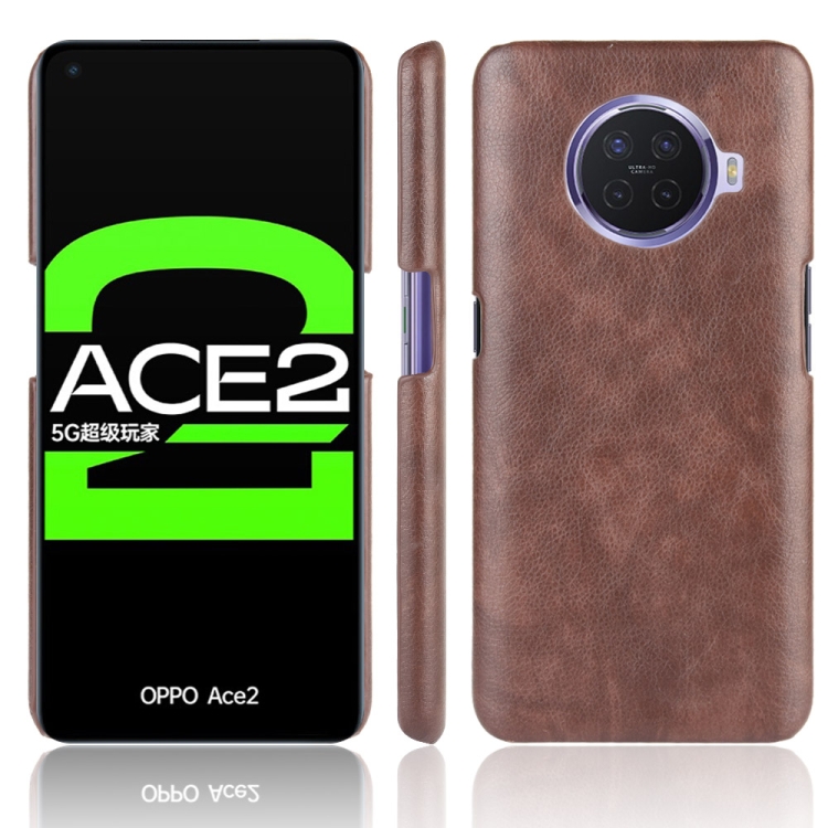 

For OPPO Ace2 Shockproof Litchi Texture PC + PU Case(Brown)