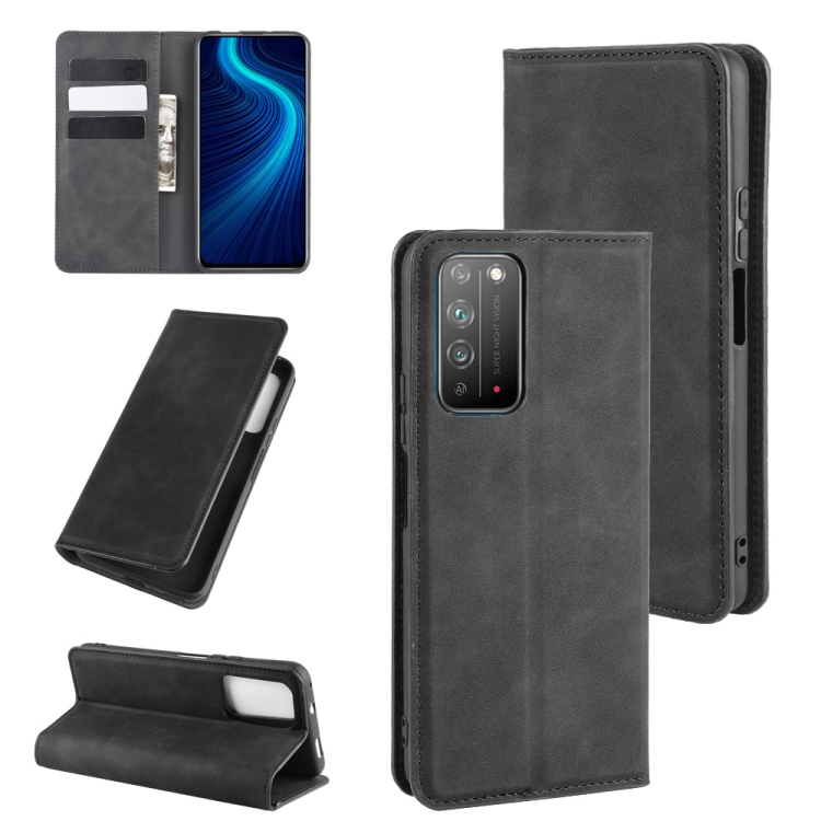 

For Huawei Honor X10 5G Retro-skin Business Magnetic Suction Leather Case with Holder & Card Slots & Wallet(Black)