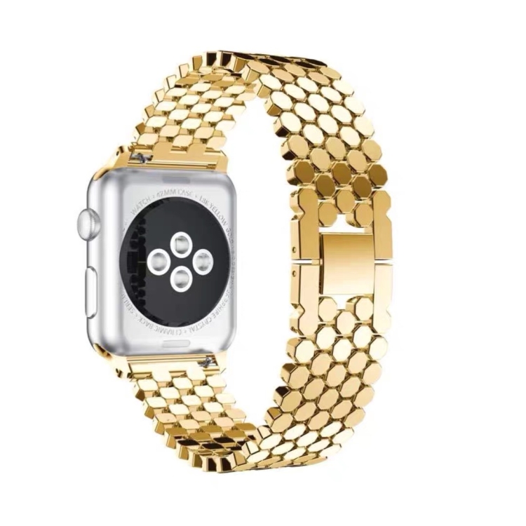

For Apple Watch Series 6 & SE & 5 & 4 44mm / 3 & 2 & 1 42mm Honeycomb Stainless Steel Watchband Strap(Gold)