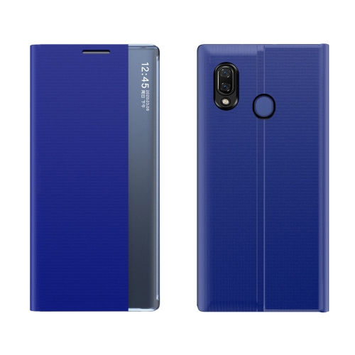 

For Huawei P30 Lite Side Window Display Comes with Sleep Function / Stand Plain Cloth Flip Phone Case(Sky Blue)