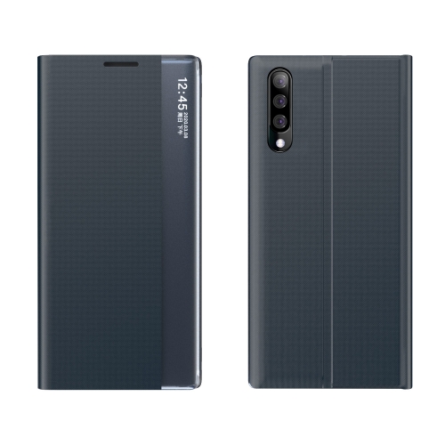 

For Huawei P20 Pro Side Window Display Comes with Sleep Function / Stand Plain Cloth Flip Phone Case(Dark Blue)