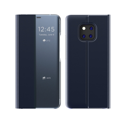 

For Huawei Mate 20 Pro Side Window Display Comes with Sleep Function / Stand Plain Cloth Flip Phone Case(Dark Blue)