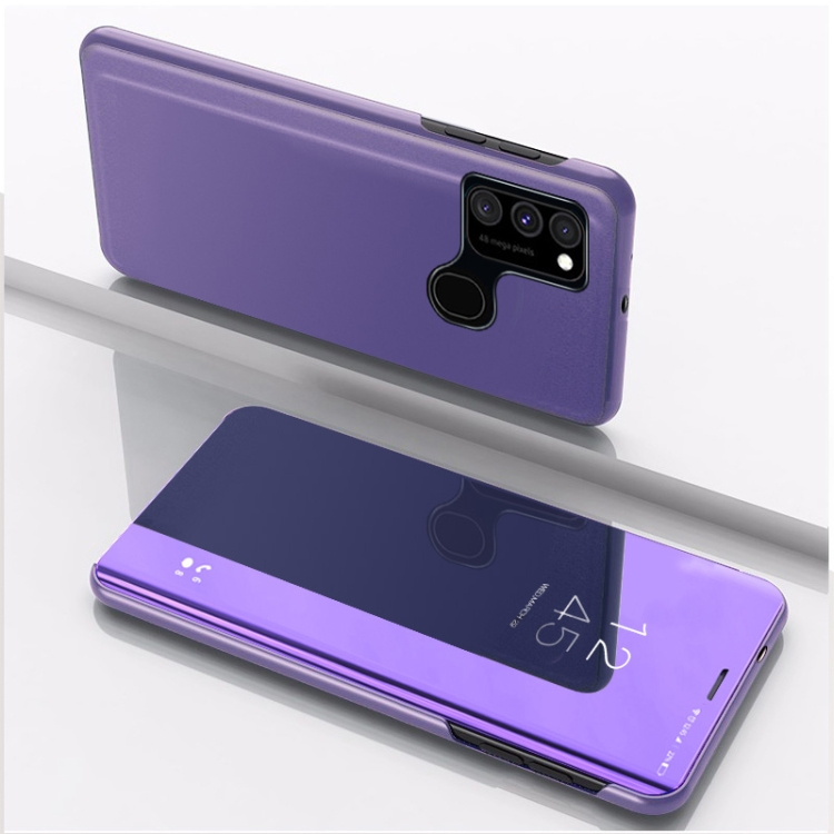 

For Samsung Galaxy M31 / M21 / M30S Plated Mirror Horizontal Flip Leather Case with Holder(Purple Blue)